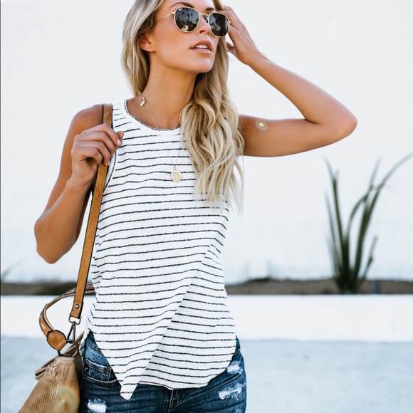 NEW! Top Linen Rayon Stripe Racerback Muscle Tank - Picture 7 of 8